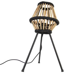 Candeeiro de mesa tripé rústico bambu com preto - Evalin