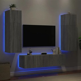 vidaXL 6 pcs móveis parede p/ TV c/ LEDs deriv. madeira cinza sonoma
