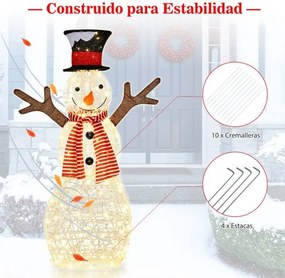 Decoração natalina de boneco de neve iluminado com 80 luzes LED, acessórios para fixação no chão para interiores e exteriores