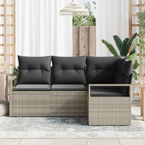 Conjunto de Sofá de Jardim com 4 Peças e Almofadas Cinza Claro