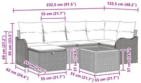 Conjunto de Sofás de Jardim vidaXL 7 Peças com Almofadas Preto Rattan