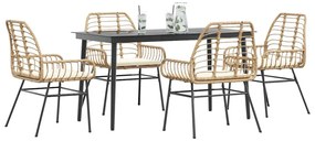 vidaXL Conjunto jantar jardim 5 peças almofadas vidro vime PE castanho
