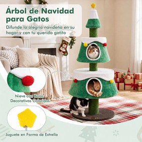 Árvore para Gatos Altura: 156, Design de Natal com Cinco Níveis, Verde