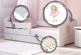 Cama infantil branca Luk fada 160x80 com gaveta - colchão e estrado incluído