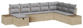 Conjunto de Sofá de Jardim 8 Peças com Almofadas Bege Rattan Poliéster