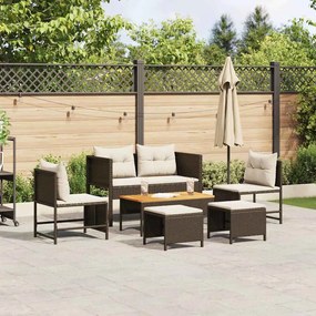 vidaXL Conjunto de Sofás de Jardim com 6 Peças e Almofadas de Rattan Poliéster Castanho