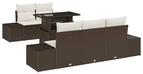 Conjunto de sofá de jardim de 6 peças com almofadas castanhas em polyr
