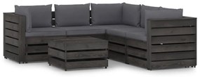 6 pcs conj. lounge jardim + almofadões madeira impreg. cinzento