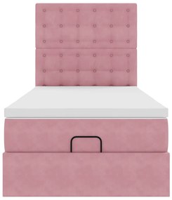 Estrutura de cama otomana com colchões rosa 90x200cm veludo