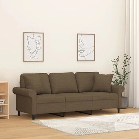 vidaXL Sofá 3 lugares c/ almofadas e almofadões 180 cm tecido castanho