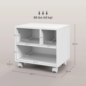 Móvel para Impressora com Rodas Suporte para Impressora com Compartimentos Abertos para Escritório Estúdio 40x30x36 cm Branco