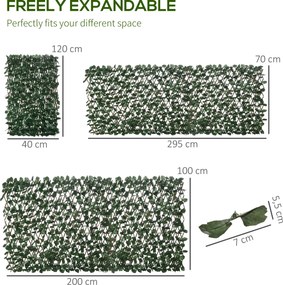 2 painéis de Sebe artificial 295 x 70 cm com folhas para parede, que protege da vista, comprimento ajustável, treliça extensível em PE verde