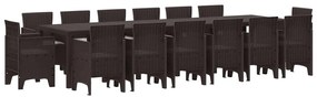 vidaXL Conjunto de Jantar para Jardim 15 pcs Castanho Rattan Polt