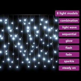 Cortina luzes pingente gelo 10m 400 LED 8 funções branco frio