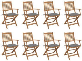 vidaXL Cadeiras de exterior dobráveis c/ almofadões 8pcs acácia maciça