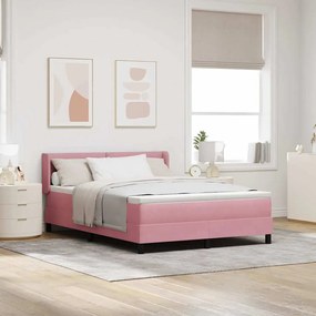 vidaXL Cama Box com colchão com cabeceira Rosa 200 x 140 cm Poliéster