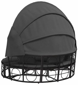 Cama lounge de exterior c/ toldo e almofadões vime PE preto