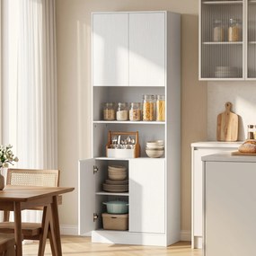 Armário de Cozinha com 4 Portas de Fecho Suave, Prateleiras Ajustáveis e 2 Compartimentos Abertos, Branco