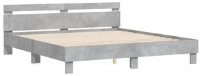 Estrutura cama cabeceira e luzes LED 180x200cm cinzento cimento