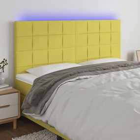 vidaXL Cabeceira de cama c/ LED tecido 200x5x118/128 cm verde