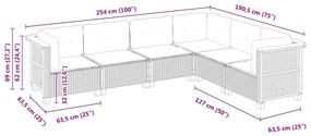 6 pcs conjunto de sofás p/ jardim com almofadões vime PE bege