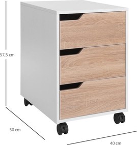 Bloco de Gavetas para Escritório Móvel de Escritório Bloco de Gavetas com 3 Gavetas e 4 Rodas 40x50x57,5 cm Madeira e Branco