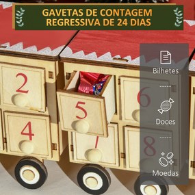 Calendário de Advento de Natal com Luz LED e 24 Gavetas Decoração de Natal Modelo Trem para Escritório Mesa Lareira 40x8x11cm Madeira