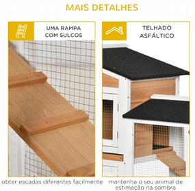 Coelheira de Madeira 157,4x53x99,5 cm Gaiola para Coelhos Grande com Tabuleiro Removível e Rampa para Exterior Natural