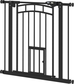 Barreira de segurança para animais com fecho automático, sem necessidade de perfuração, de 74 a 80 cm, em aço preto