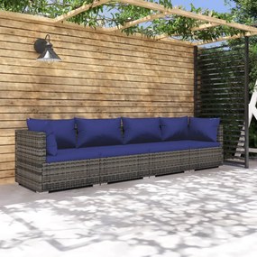 vidaXL 4 pcs conjunto lounge de jardim c/ almofadões vime PE cinzento
