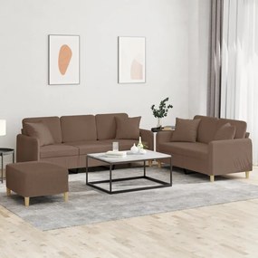 vidaXL 3 pcs conjunto de sofás com almofadas tecido castanho