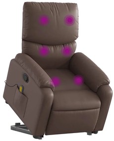 Poltrona massagens reclinável elevatória couro artif. castanho
