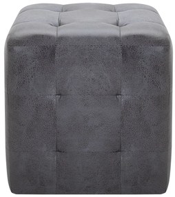Pufe 2 pcs 30x30x30 cm camurça artificial cinzento