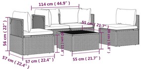 5 pcs conjunto lounge de jardim c/ almofadões vime PE cinzento