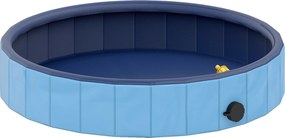 Piscina para Cães Dobrável com Aspersor Piscina Portátil em PVC Antiderrapante e Resistente ao Desgaste Ø80x20 cm Azul