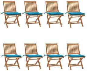 vidaXL Cadeiras de jardim dobráveis c/ almofadões 8 pcs teca maciça