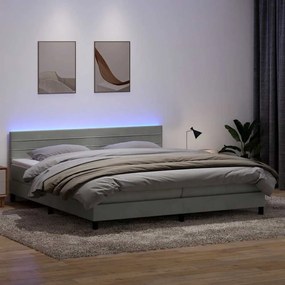 vidaXL Cama box spring c/ colchão e LED 180x220 cm veludo cinzento-claro