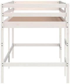 Cama alta p/ criança c/ escada 80x200 cm pinho maciço branco