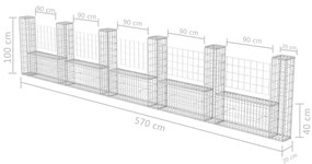 Cesto gabião em forma de U aço galvanizado 570x20x100 cm