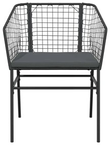 Conjunto de jantar jardim 5 peças almofadas vidro vime PE preto