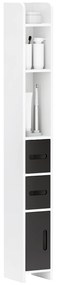 kleankin Armário Casa de Banho com 3 Portas e 3 Prateleiras Abertas Coluna Auxiliar Estilo Moderno 15x17x120 cm Branco e Preto | Aosom Portugal