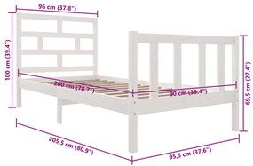 Estrutura de cama 90x200 cm madeira de pinho maciça branco