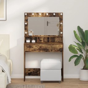 Mesa de Maquilhagem com Luzes LED Carvalho Escuro 79x41x135 cm