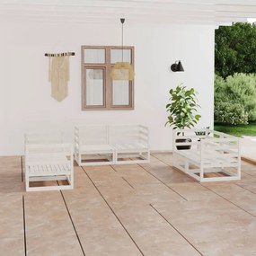 6 pcs conjunto lounge de jardim pinho maciço branco