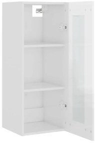Armário de parede suspenso 34,5x34x90 cm branco brilhante