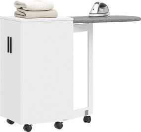 Mesa de engomar 2 em 1, mesa de engomar dobrável com rodas 128 x 43 x 83 cm, prateleira ajustável e dobradiças, branca