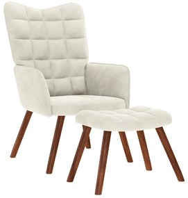 Cadeira de relaxamento com banco em veludo creme