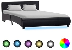 285483 vidaXL Estrutura de cama com LED 140x200 cm couro artificial preto