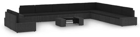 vidaXL 11 pcs conjunto lounge de jardim c/ almofadões vime PE preto