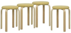 HOMCOM Conjunto de 4 Bancos Empilháveis Redondos Bancos Baixos de Cozinha com Assento Acolchoado Ø40x45 cm Amarelo e Madeira | Aosom Portugal